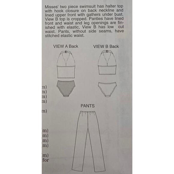Kwik Sew Pattern Multi 2 Piece Swimsuit Pants Halter Top Two Way Stretch Fabric - Picture 3 of 4